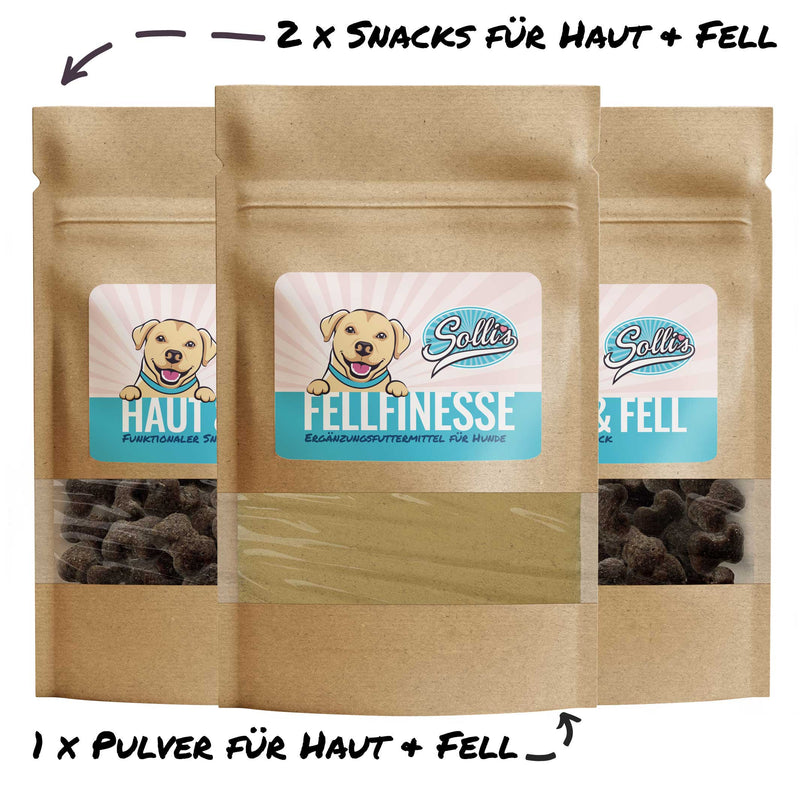 Fellfinesse Bundle | Ergänzungspulver und Snacks für Haut & Fell